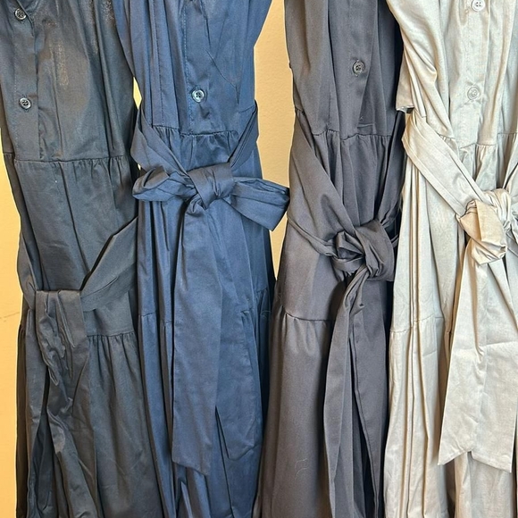 Made In Italy Cotton Belted Open Back Elegant Hulterneck Midi Dress - Picture 3 of 3